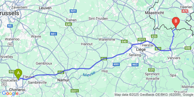 Map: Charleroi Airport Brussels South (CRL) to Gieveld