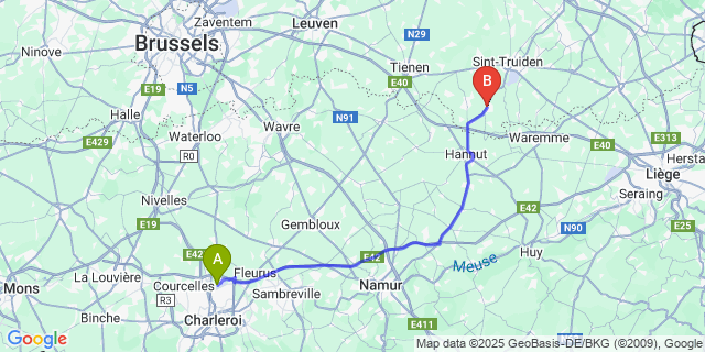 Map: Charleroi Airport Brussels South (CRL) to Gingelom