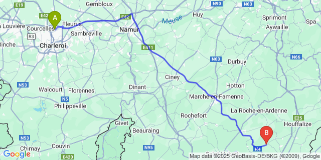 Map: Charleroi Airport Brussels South (CRL) to Givroulle