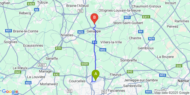 Map: Charleroi Airport Brussels South (CRL) to Glabais