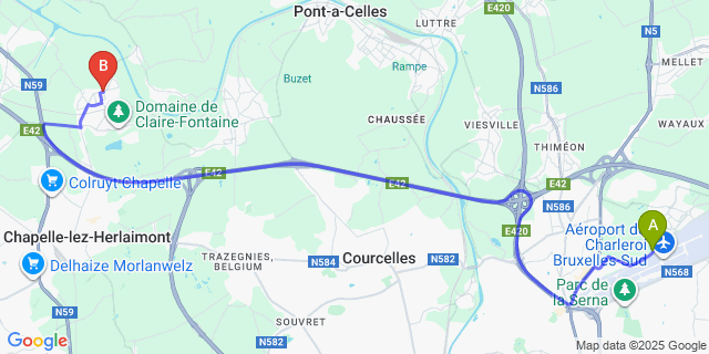 Map: Charleroi Airport Brussels South (CRL) to Godarville