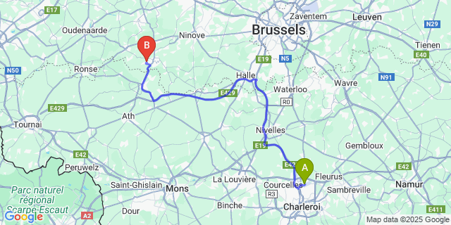 Map: Charleroi Airport Brussels South (CRL) to Goeferdinge