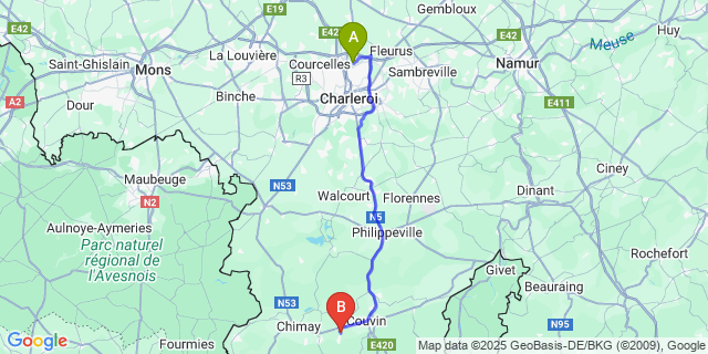 Map: Charleroi Airport Brussels South (CRL) to Gonrieux
