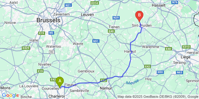 Map: Charleroi Airport Brussels South (CRL) to Gorsem