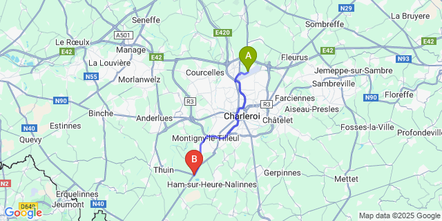 Map: Charleroi Airport Brussels South (CRL) to Gozée