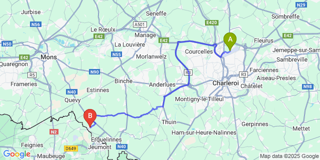 Map: Charleroi Airport Brussels South (CRL) to Grand-Reng