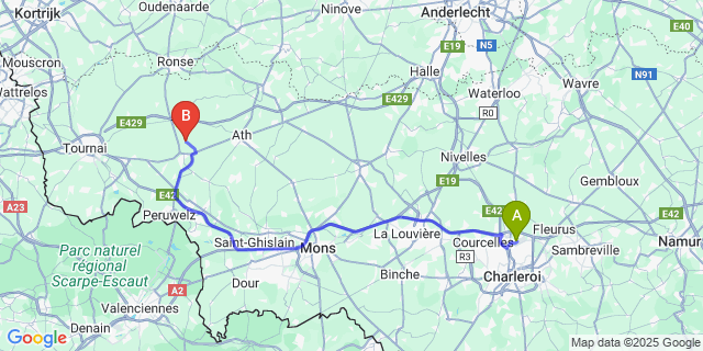 Map: Charleroi Airport Brussels South (CRL) to Grandmetz