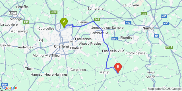 Map: Charleroi Airport Brussels South (CRL) to Graux