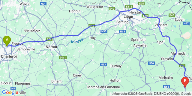 Map: Charleroi Airport Brussels South (CRL) to Grufflingen