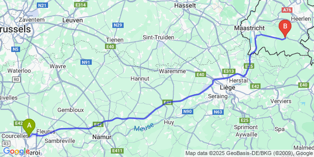 Map: Charleroi Airport Brussels South (CRL) to Gulpen