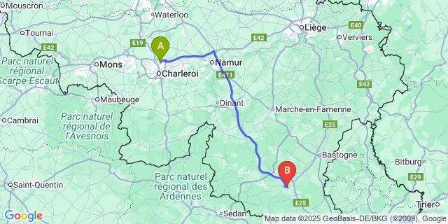 Map: Charleroi Airport Brussels South (CRL) to Hamipré