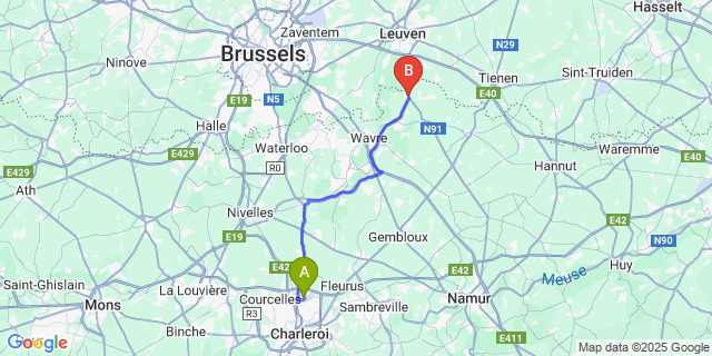 Map: Charleroi Airport Brussels South (CRL) to Hamme-Mille