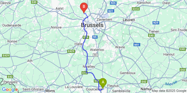 Map: Charleroi Airport Brussels South (CRL) to Hamme (Vlaams-Brabant)