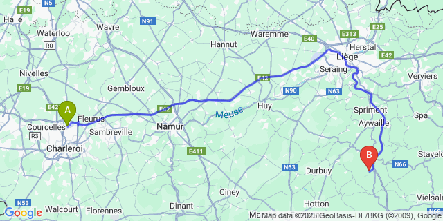 Map: Charleroi Airport Brussels South (CRL) to Harre