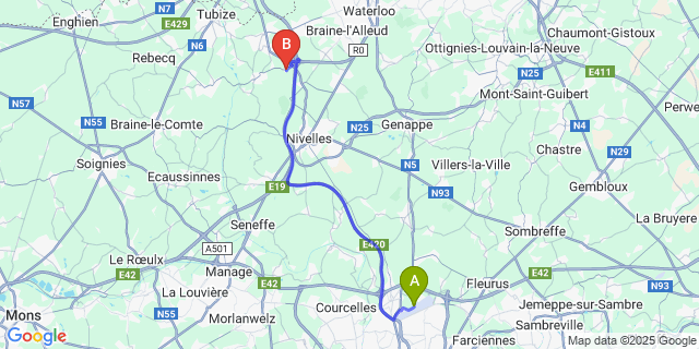 Map: Charleroi Airport Brussels South (CRL) to Haut-Ittre