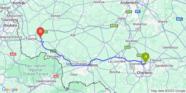 Map: Charleroi Airport Brussels South (CRL) to Havinnes