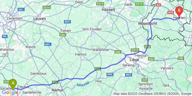Map: Charleroi Airport Brussels South (CRL) to Heerlen