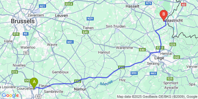 Map: Charleroi Airport Brussels South (CRL) to Hees