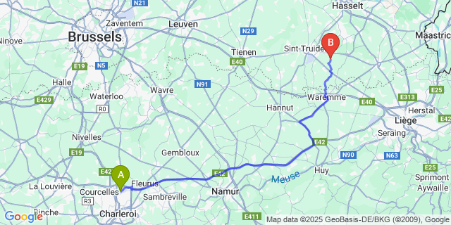 Map: Charleroi Airport Brussels South (CRL) to Helshoven