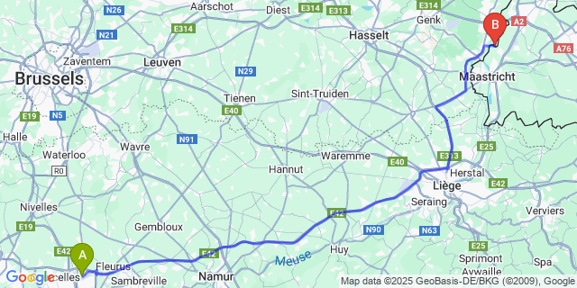 Map: Charleroi Airport Brussels South (CRL) to Herbricht