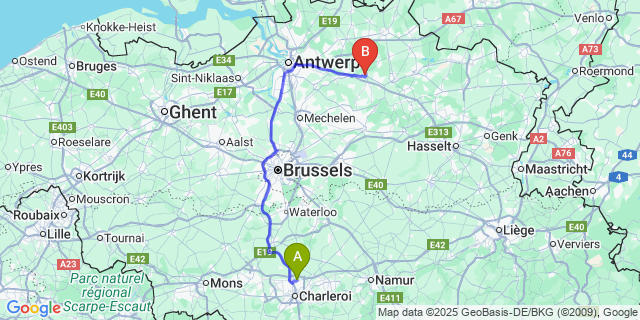 Map: Charleroi Airport Brussels South (CRL) to Herentals