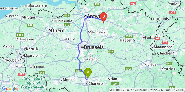 Map: Charleroi Airport Brussels South (CRL) to Herenthout