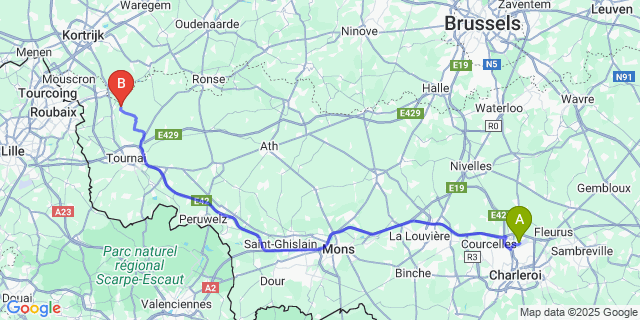 Map: Charleroi Airport Brussels South (CRL) to Hérinnes