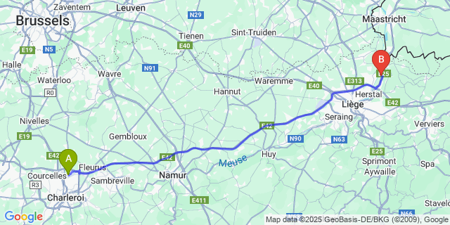 Map: Charleroi Airport Brussels South (CRL) to Hermalle-Sous-Argenteau