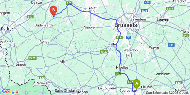 Map: Charleroi Airport Brussels South (CRL) to Hermelgem