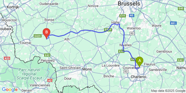 Map: Charleroi Airport Brussels South (CRL) to Herquegies
