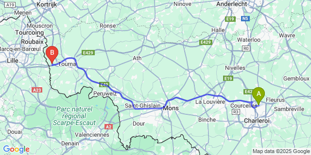 Map: Charleroi Airport Brussels South (CRL) to Hertain