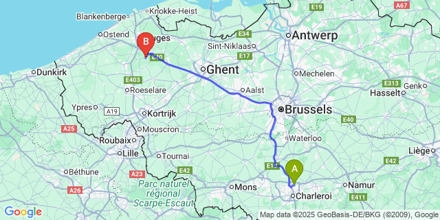 Map: Charleroi Airport Brussels South (CRL) to Hertsberge