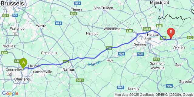 Map: Charleroi Airport Brussels South (CRL) to Herve