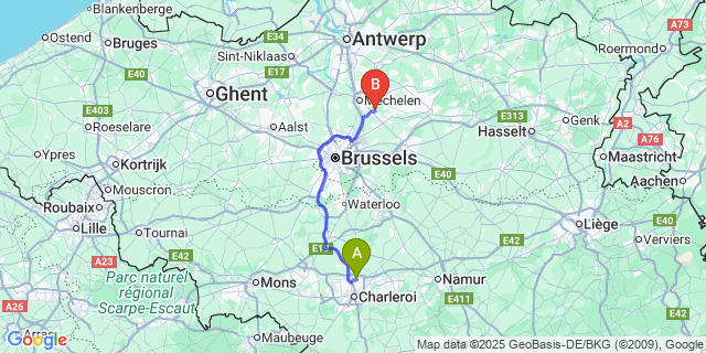 Map: Charleroi Airport Brussels South (CRL) to Hever
