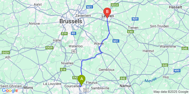 Map: Charleroi Airport Brussels South (CRL) to Heverlee