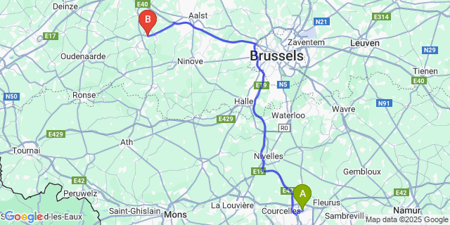 Map: Charleroi Airport Brussels South (CRL) to Hillegem