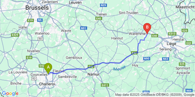 Map: Charleroi Airport Brussels South (CRL) to Hodeige