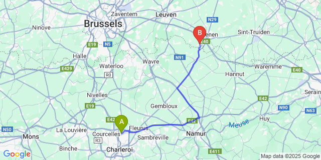 Map: Charleroi Airport Brussels South (CRL) to Hoegaarden