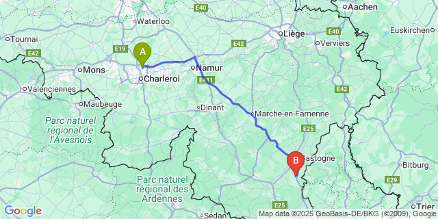 Map: Charleroi Airport Brussels South (CRL) to Hollange
