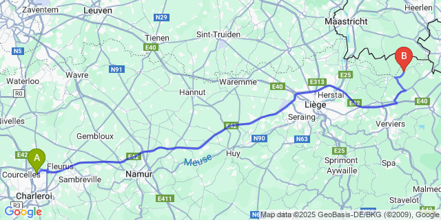 Map: Charleroi Airport Brussels South (CRL) to Hombourg