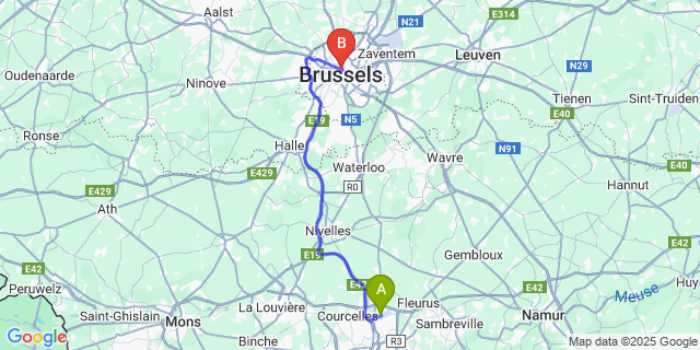 Map: Charleroi Airport Brussels South (CRL) to Hotel Indigo Brussels - City, an IHG Hotel