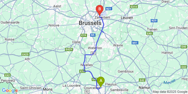 Map: Charleroi Airport Brussels South (CRL) to Hotel NH Brussels Airport