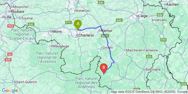 Map: Charleroi Airport Brussels South (CRL) to Houdrémont