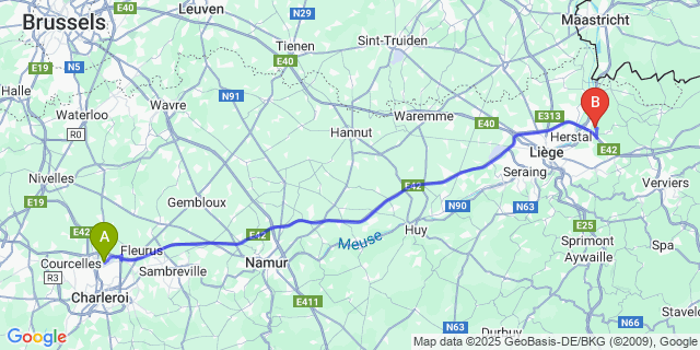 Map: Charleroi Airport Brussels South (CRL) to Housse