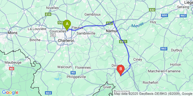 Map: Charleroi Airport Brussels South (CRL) to Hulsonniaux