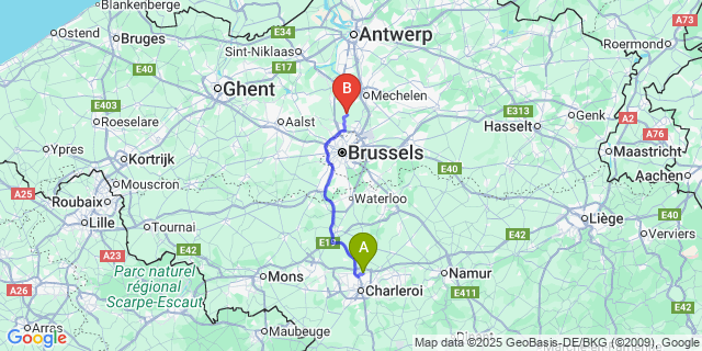 Map: Charleroi Airport Brussels South (CRL) to Humbeek