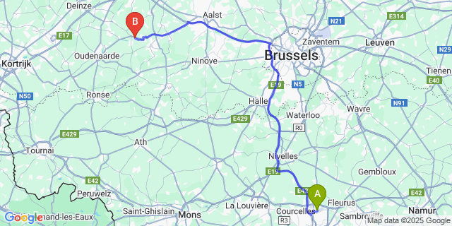 Map: Charleroi Airport Brussels South (CRL) to Hundelgem