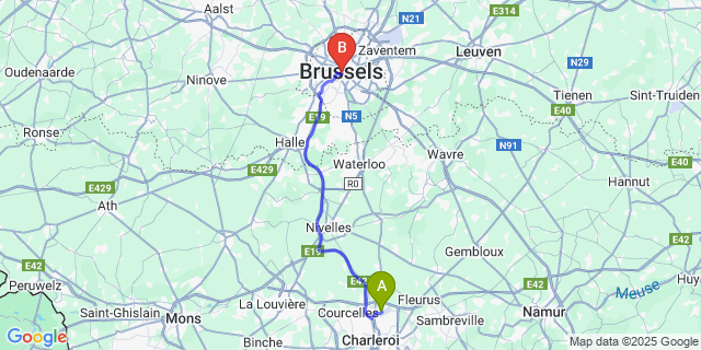 Map: Charleroi Airport Brussels South (CRL) to ICC, Brussels