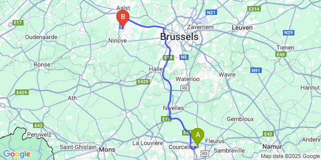 Map: Charleroi Airport Brussels South (CRL) to Iddergem
