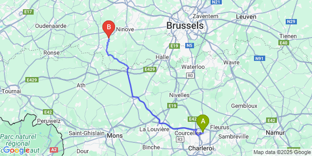 Map: Charleroi Airport Brussels South (CRL) to Idegem